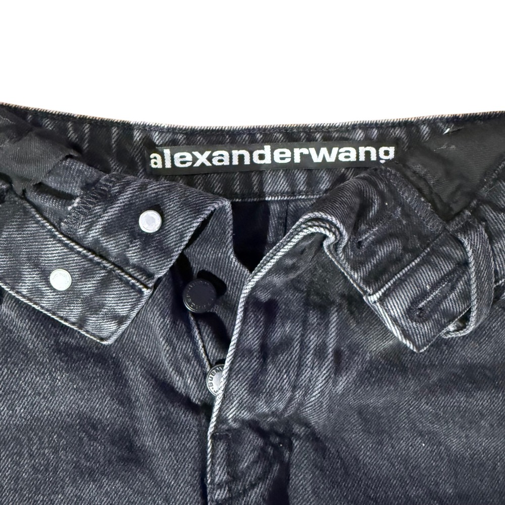 Alexander Wang Bite Fold Over Waistband Denim‎ Shorts Black Washed Size 25 - Picture 5 of 7